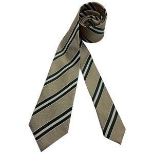 🆕ERMENEGILDO ZEGNA Beige/Green Silk Blend LUXURY Tie ITALY
